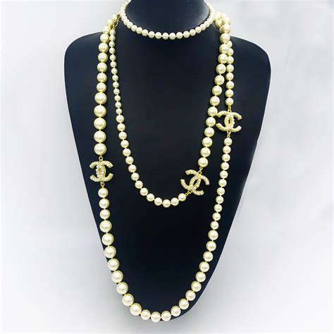 chanel gold choker necklace|chanel pearl long strand necklaces.